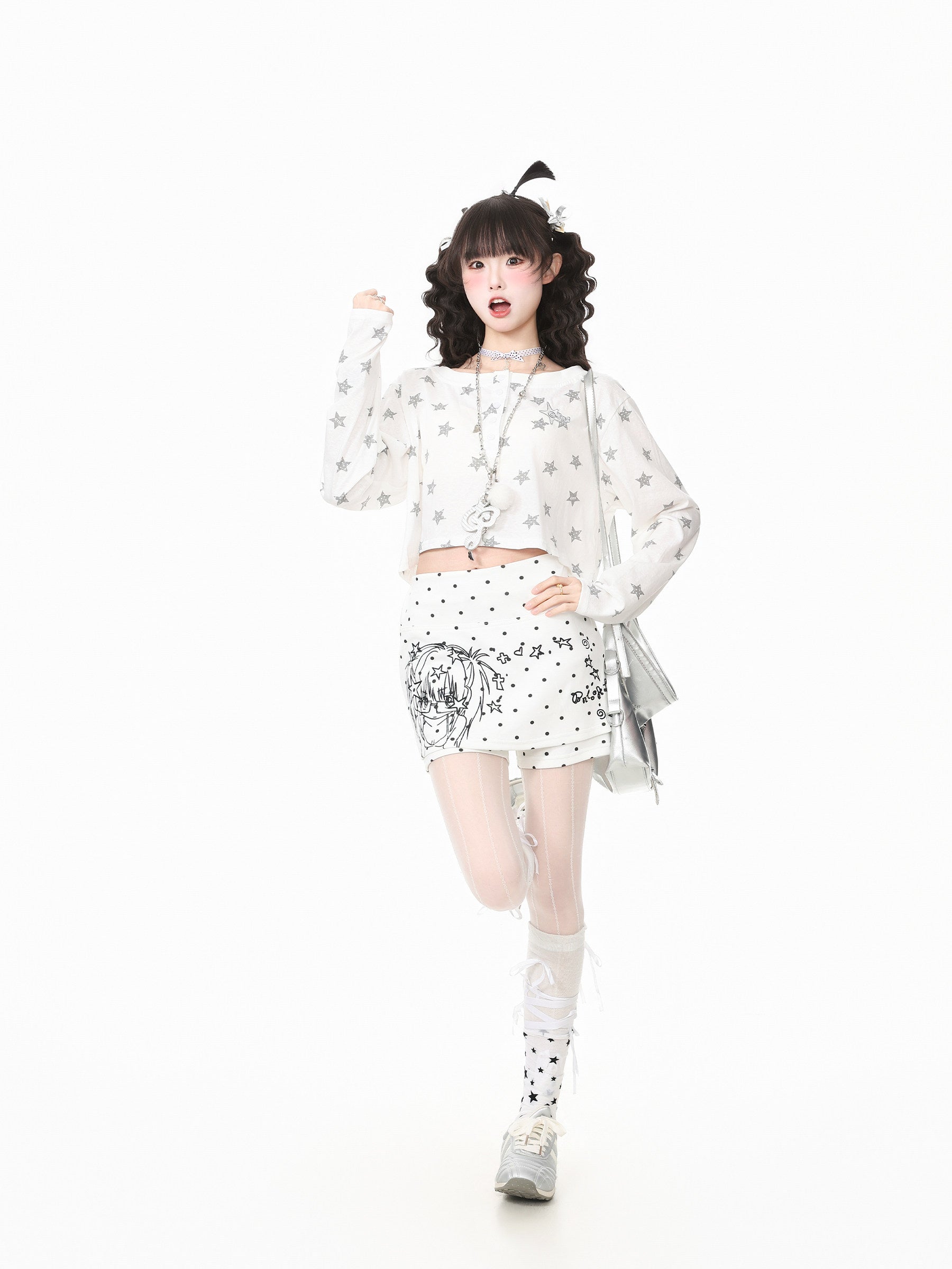 Languid Park - Star Print Cropped Long Sleeve Top shirt Languid Park