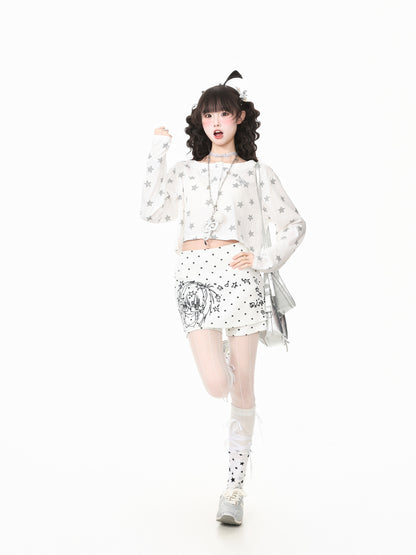 Languid Park - Star Print Cropped Long Sleeve Top shirt Languid Park