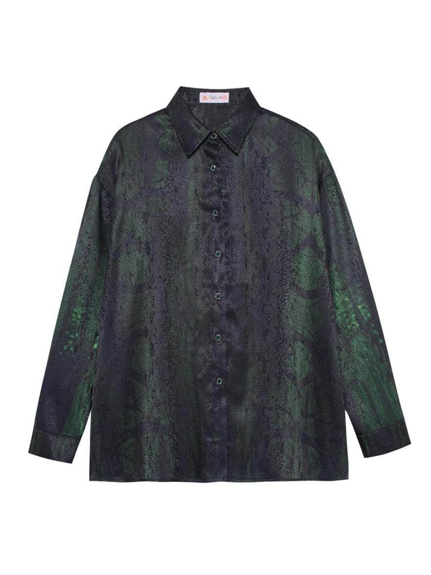 Monsssstar - Dark Green Snake Print Shirt shirt Monsssstar Normal Version S