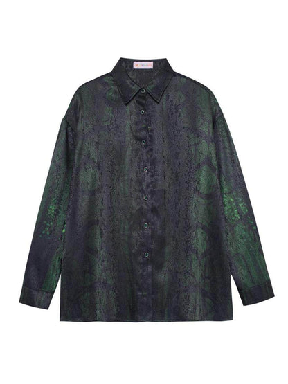 Monsssstar - Dark Green Snake Print Shirt shirt Monsssstar Normal Version S
