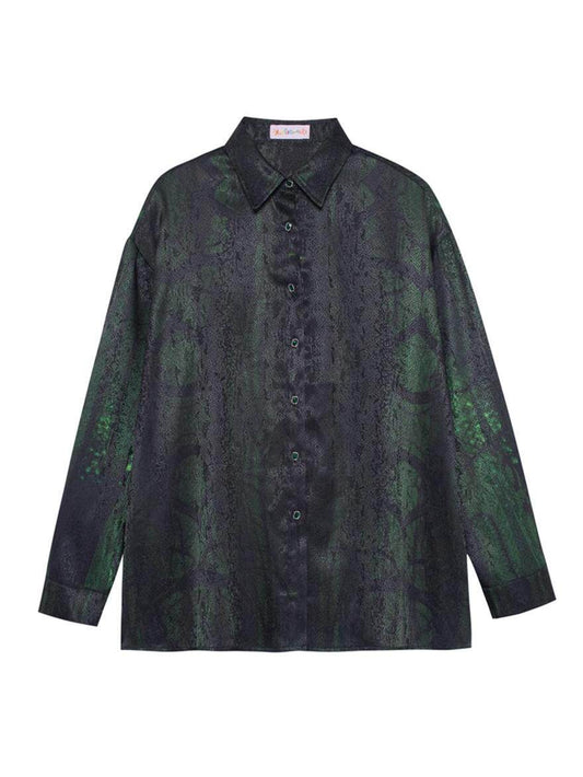 Monsssstar - Dark Green Snake Print Shirt shirt Monsssstar Normal Version S