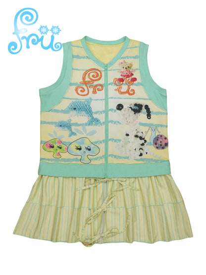 frufru Snow Farm Vest Dress | Harajuku Patchwork Knit Dress | Green Sleeveless Jumper