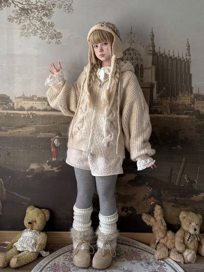 Labeau - Vintage Chunky Knit Hooded Cardigan cardigan Labeau