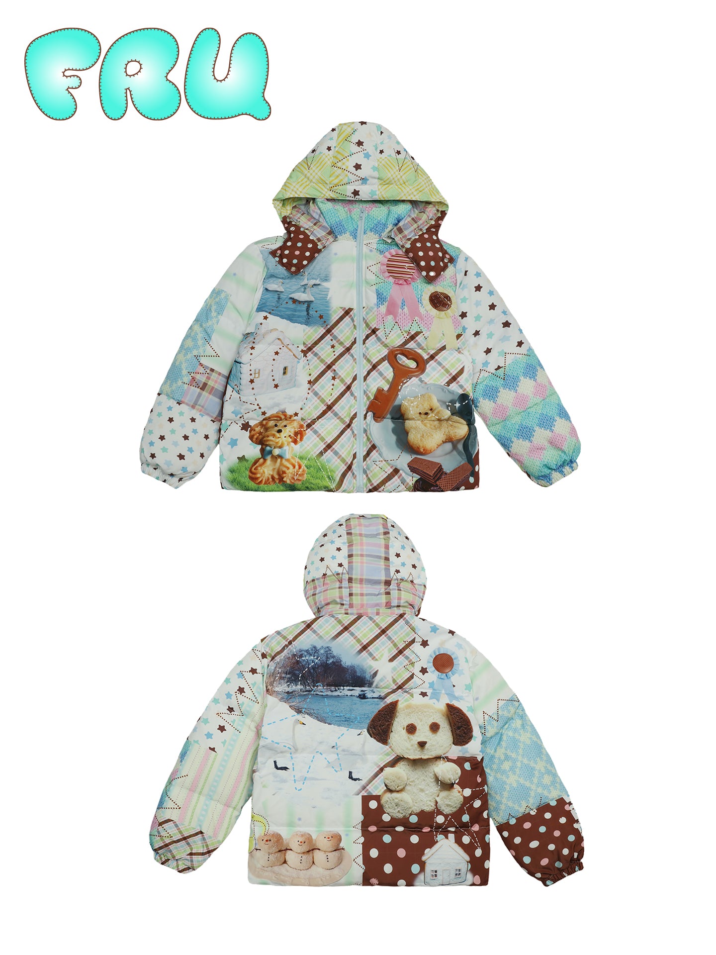 frufru - Kawaii Puffer Jacket Cute Print Hooded Down Coat coat frufru S