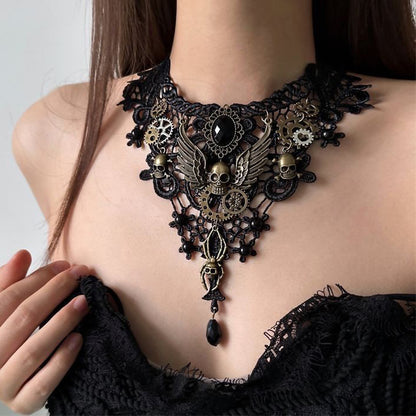 Kiwi Store - Y2K Maximalist Lace Embossed Statement Necklace necklace kiwi store