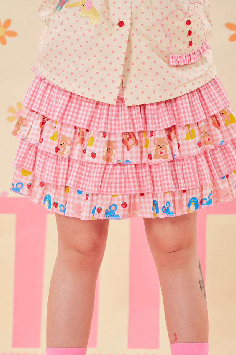 NIKKOU - Polka Dot Layered Skirt Shorts skirt Nikkou home Pink S