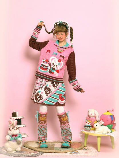 LutraJump - Kawaii Pink Bunny Cable Knit Sweater Cape sweater Lutra Jump