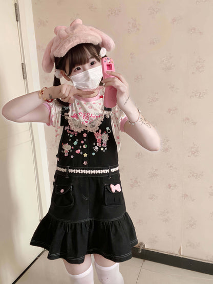 Bunny Planet - Jojifuku Embroidered Denim Jumper Skirt bunnyplanet