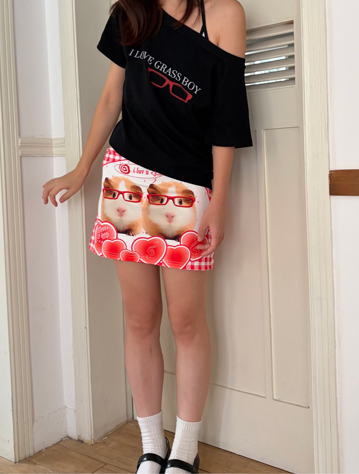 Oogreenapple - Love Guinea Pig Plaid Mini Skirt skirt Oogreenapple