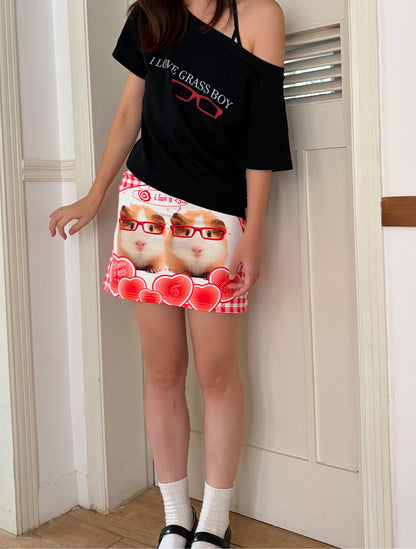 Oogreenapple - Love Guinea Pig Plaid Mini Skirt skirt Oogreenapple