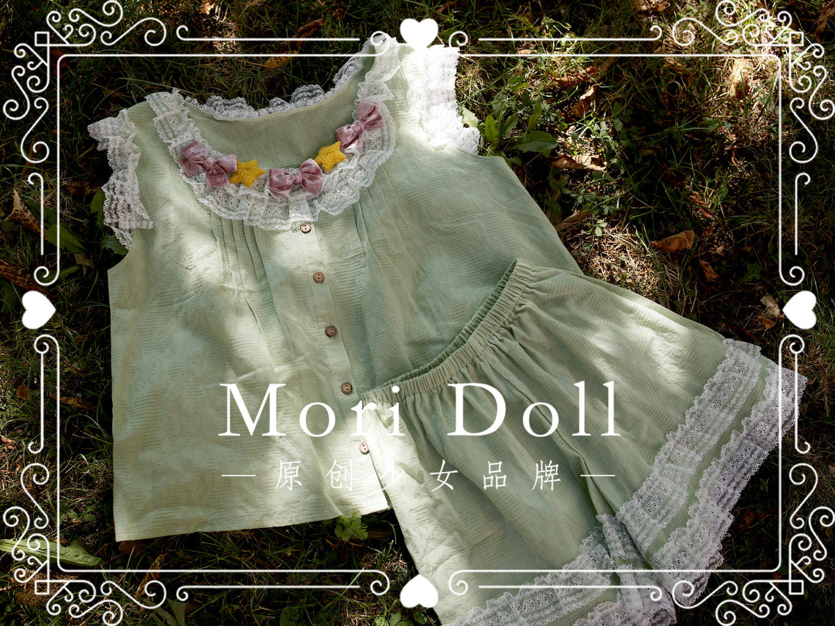 Mori Doll - Cotton Floral Wall Lounge Set set Mori Doll Green Shorts S