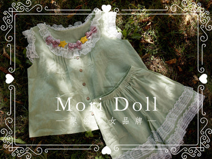 Mori Doll - Cotton Floral Wall Lounge Set set Mori Doll Green Shorts S