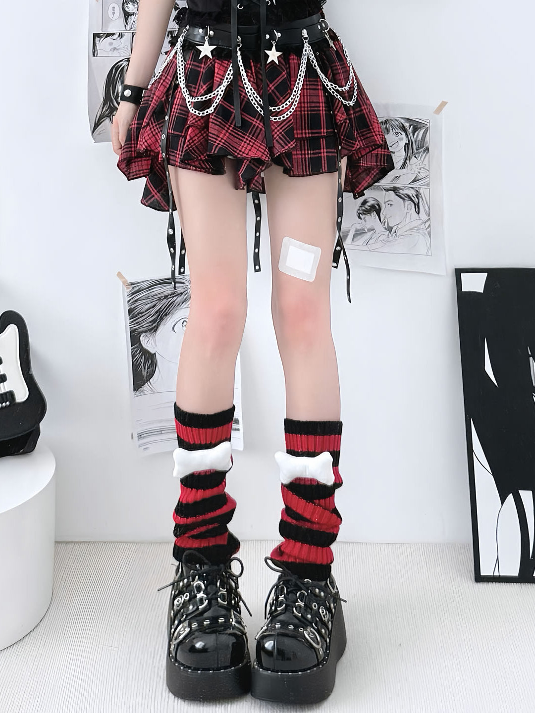 2 Bears - Striped Bone Leg Warmers for Alt Girls & JK Fall Vibes