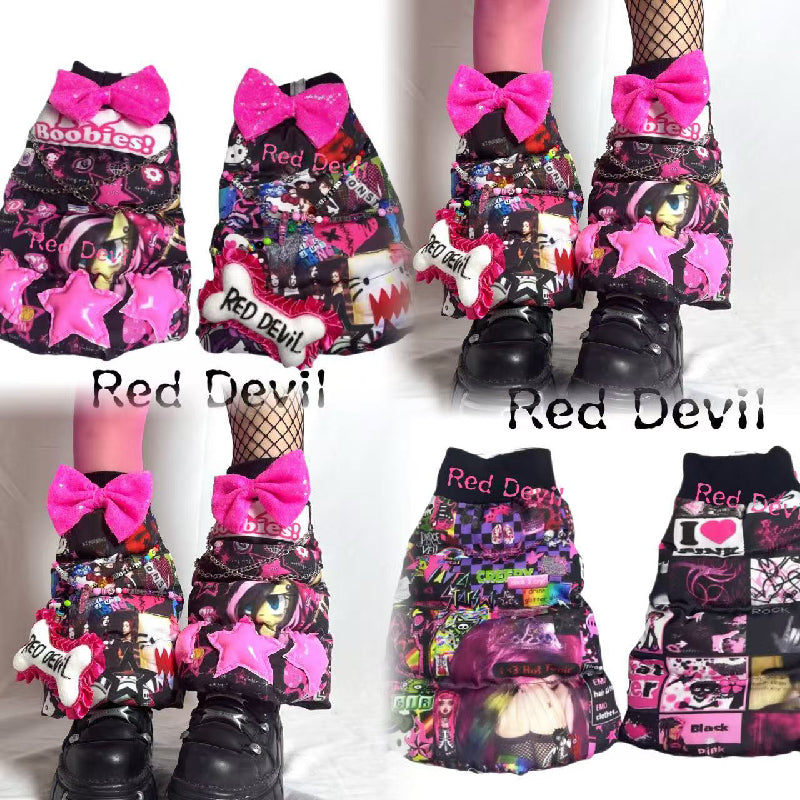 RedDevil Visual Kei Leg Covers | Harajuku Y2K Decora Leg Warmers leg warmmers Red Devil