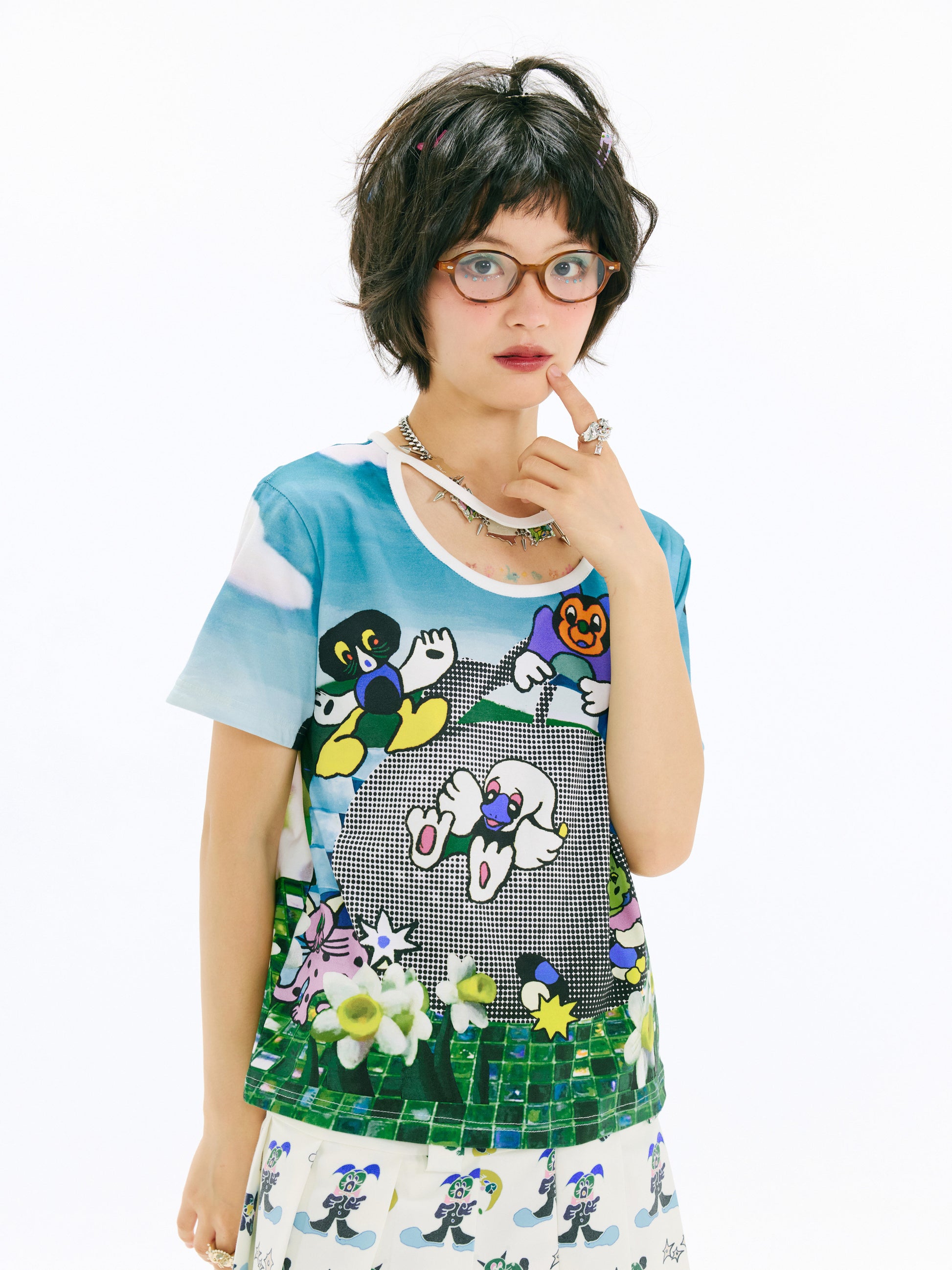 sillysis - Blue Slide Y2K Graphic Tee shirt sillysis