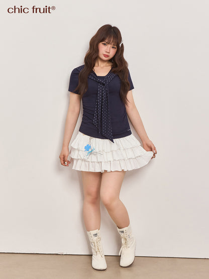 CHIC FRUIT - Tie Waist Patchwork T-Shirt shirt Chic Fruit