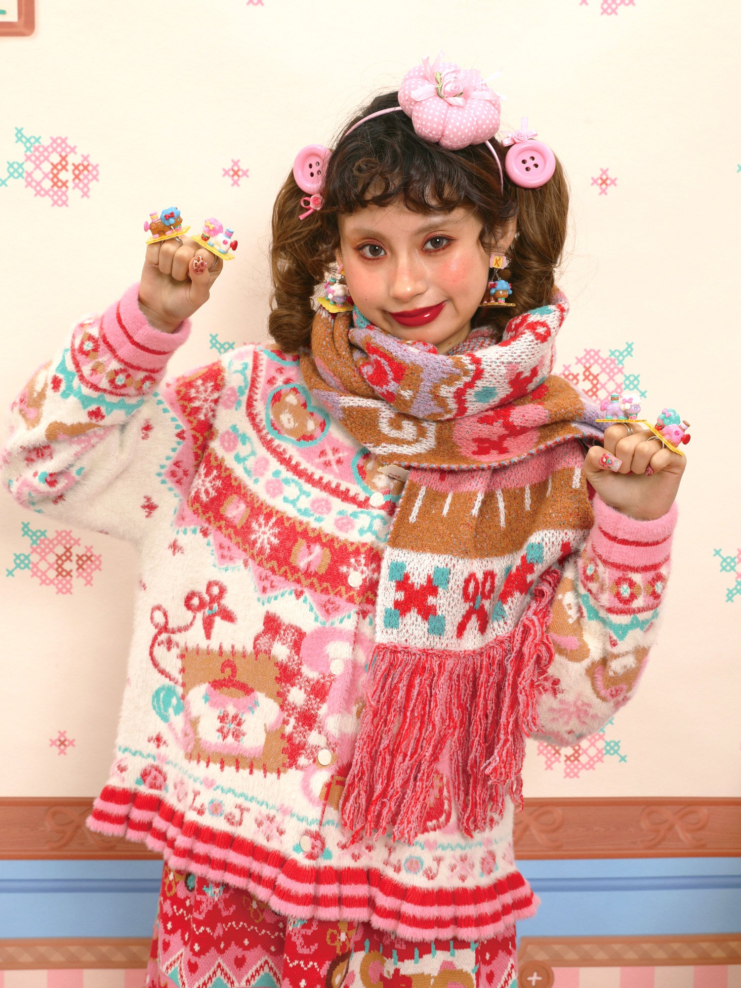 Lutra Jump - Decora Bunny Knit Fringe Scarf scarf Lutra Jump