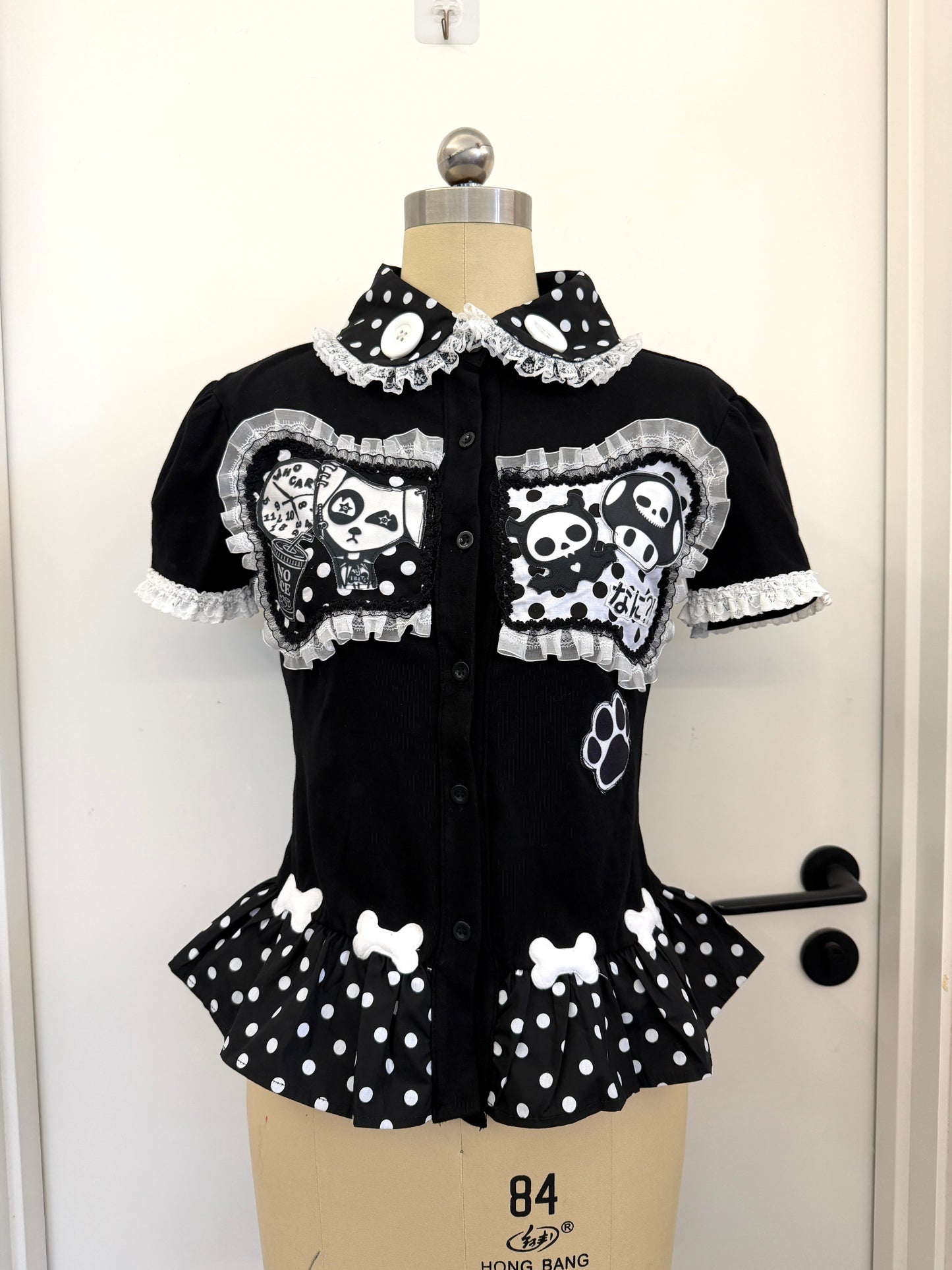 RedDevil - Bone Polka Dot Doll Collar T-Shirt blouse Red Devil