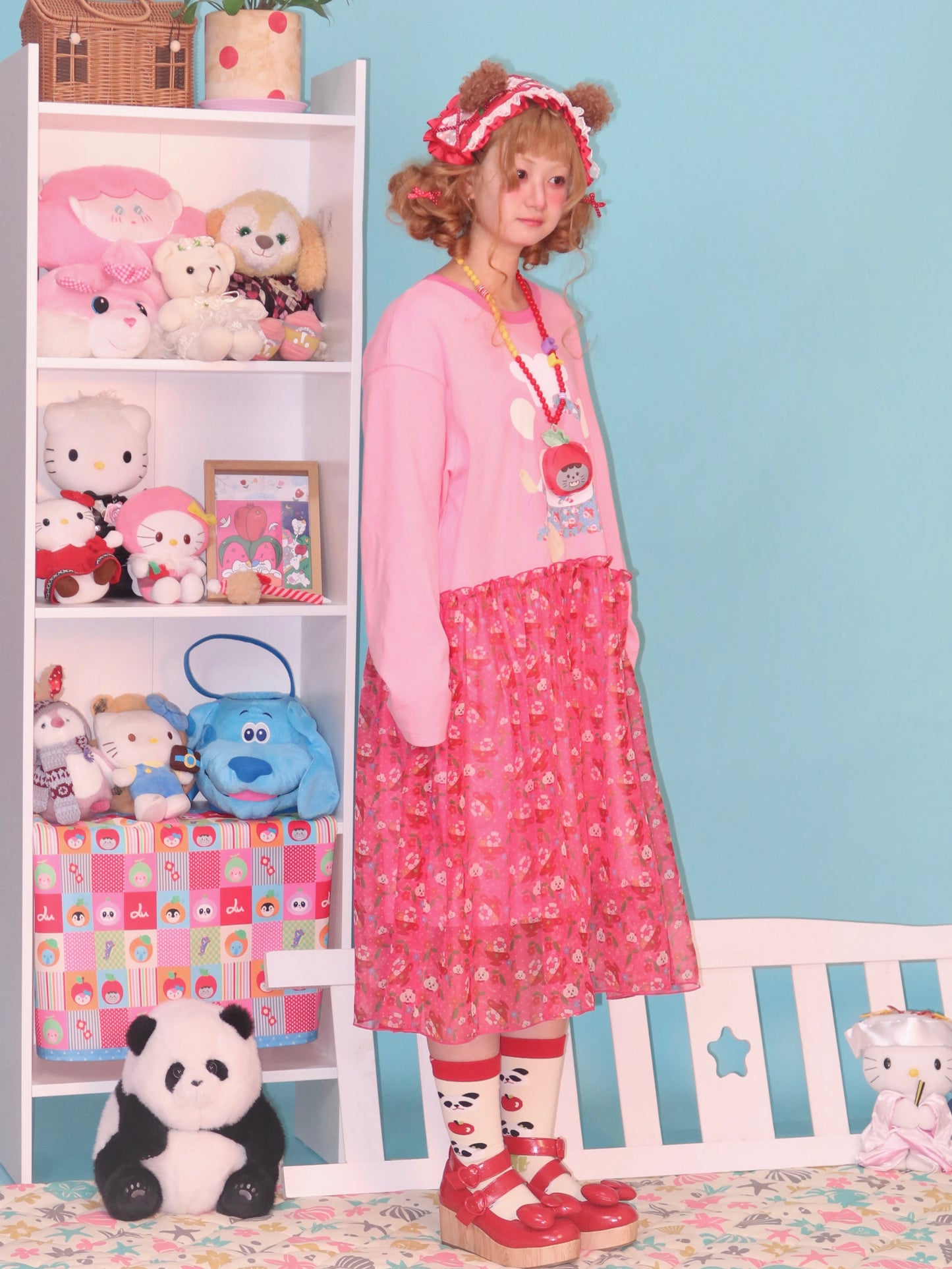 LULULULU - Kawaii Chef Mouse Print Chiffon & Knit Long Dress dress LULULULU