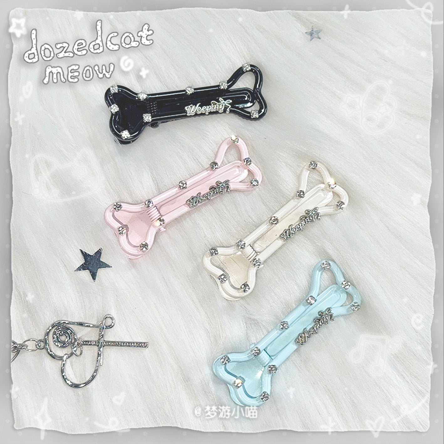 Rhinestone Bone Hair Clip | Kawaii Y2K Korean Style Side Hair Clip hair clip Sleepwalking Cat