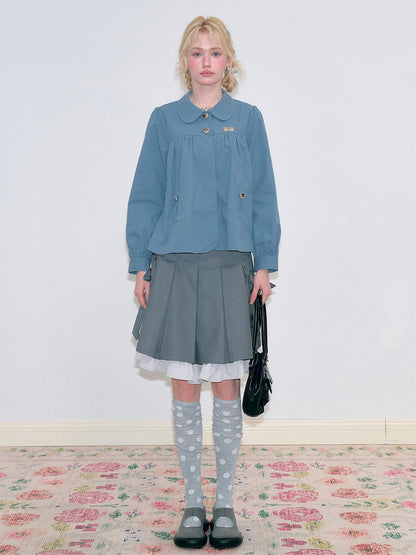 ziziFei - Blue Peter Pan Collar Cotton Jacket coat ziziFei