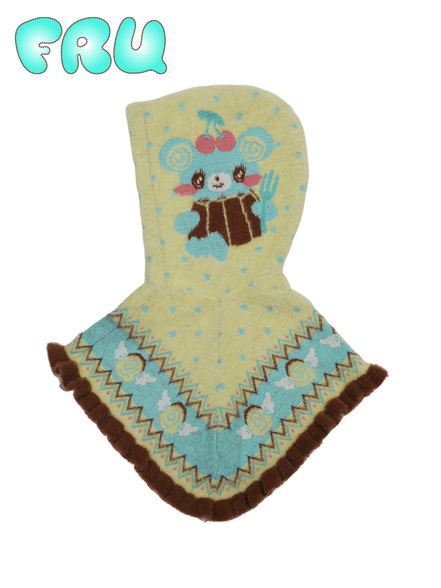 frufru - Kawaii Yellow Bear Knit Hooded Cape Cozy Winter Shoulder Hat hat frufru