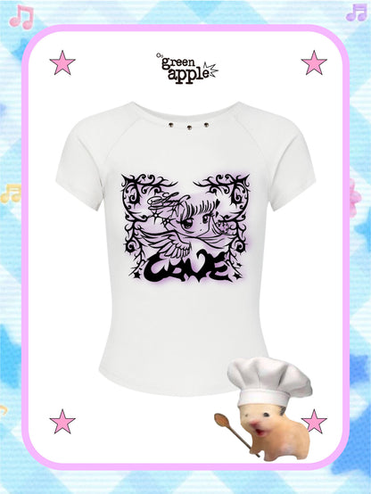 Oogreenapple - Angel Graphic Slim Short Sleeve Tee shirt Oogreenapple