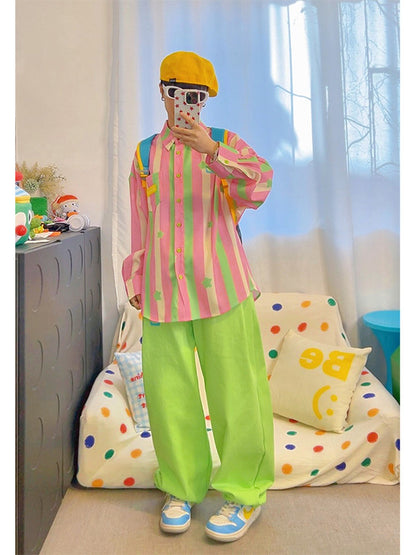KURIOSITAET - Pink Striped Loose Shirt shirt KURIOSITAET