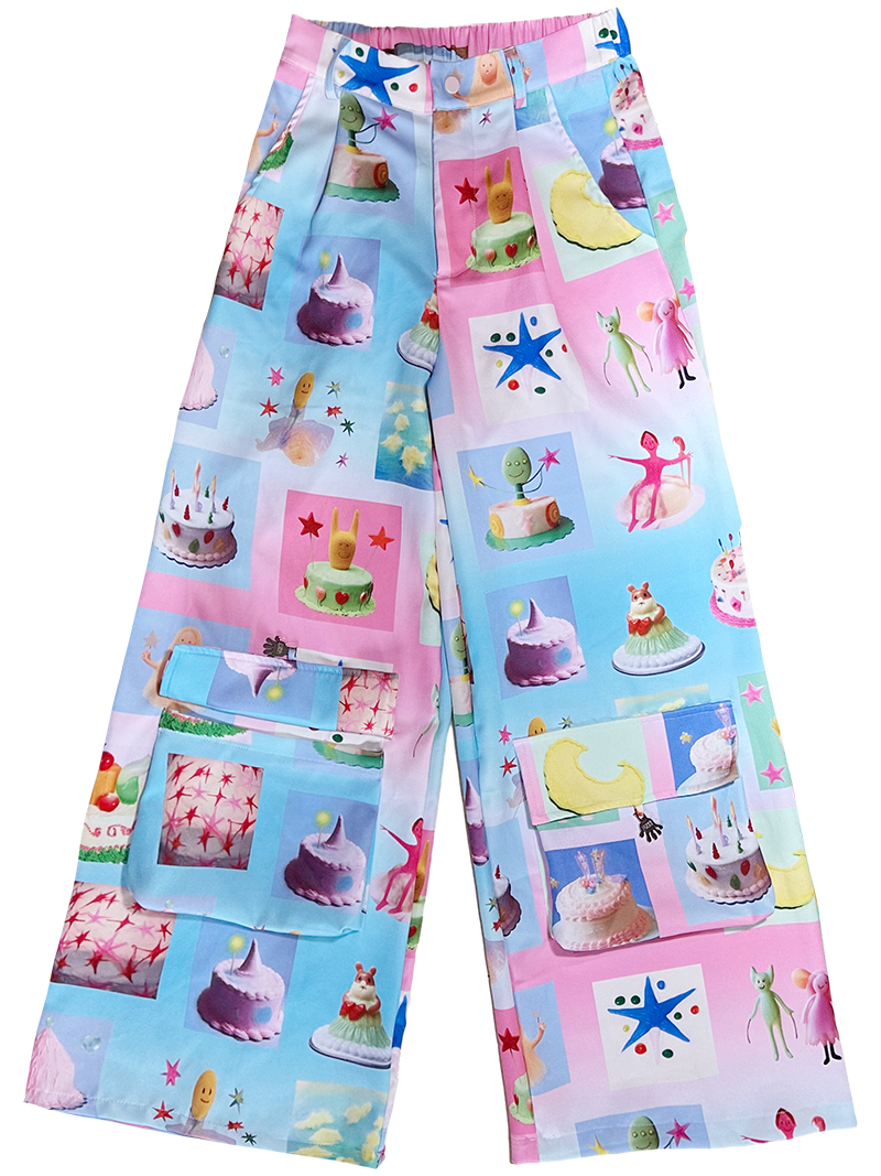 No Blue Today - Dream Cake Print Wide Leg Pants pants No Blue Today S