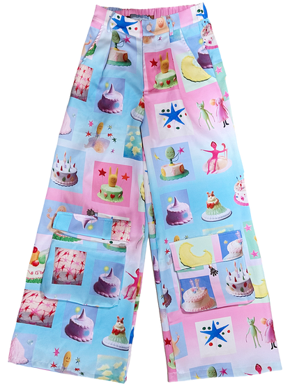 No Blue Today - Dream Cake Print Wide Leg Pants pants No Blue Today S