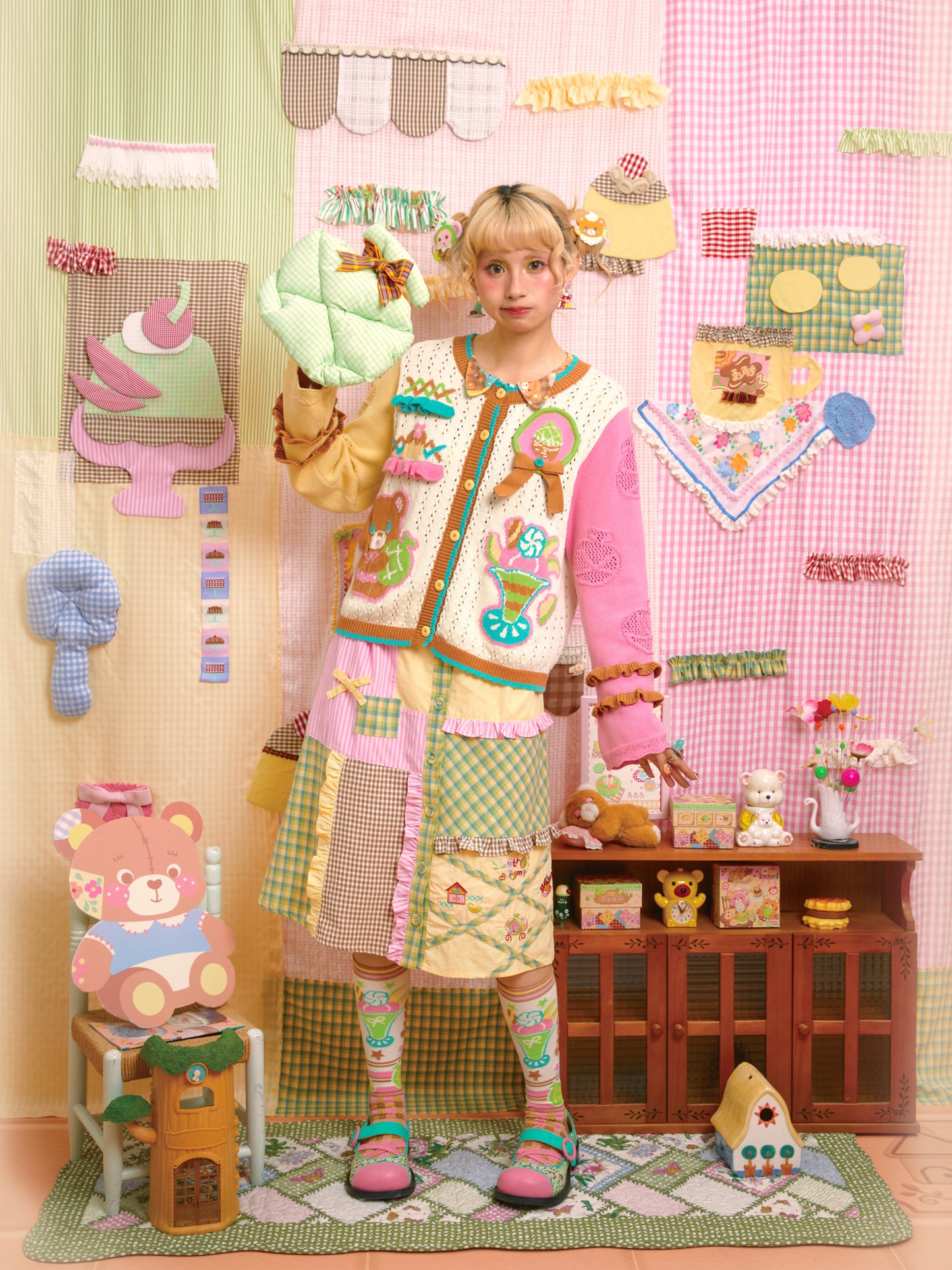 Lutra Jump - Decora Kei Beige Melon Knit Cardigan cardigan Lutra Jump