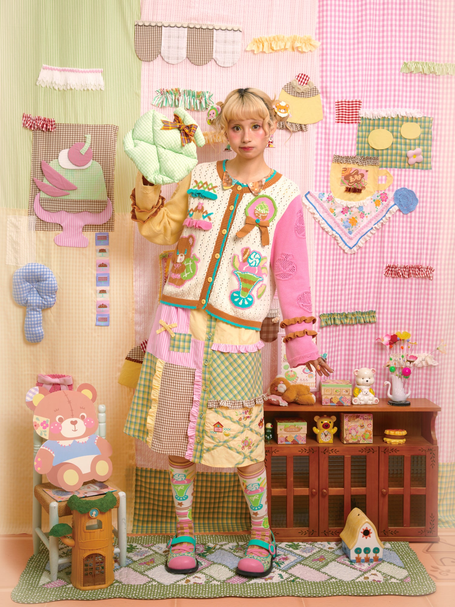 Lutra Jump - Decora Kei Beige Melon Knit Cardigan cardigan Lutra Jump