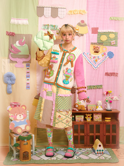 Lutra Jump - Decora Kei Beige Melon Knit Cardigan cardigan Lutra Jump