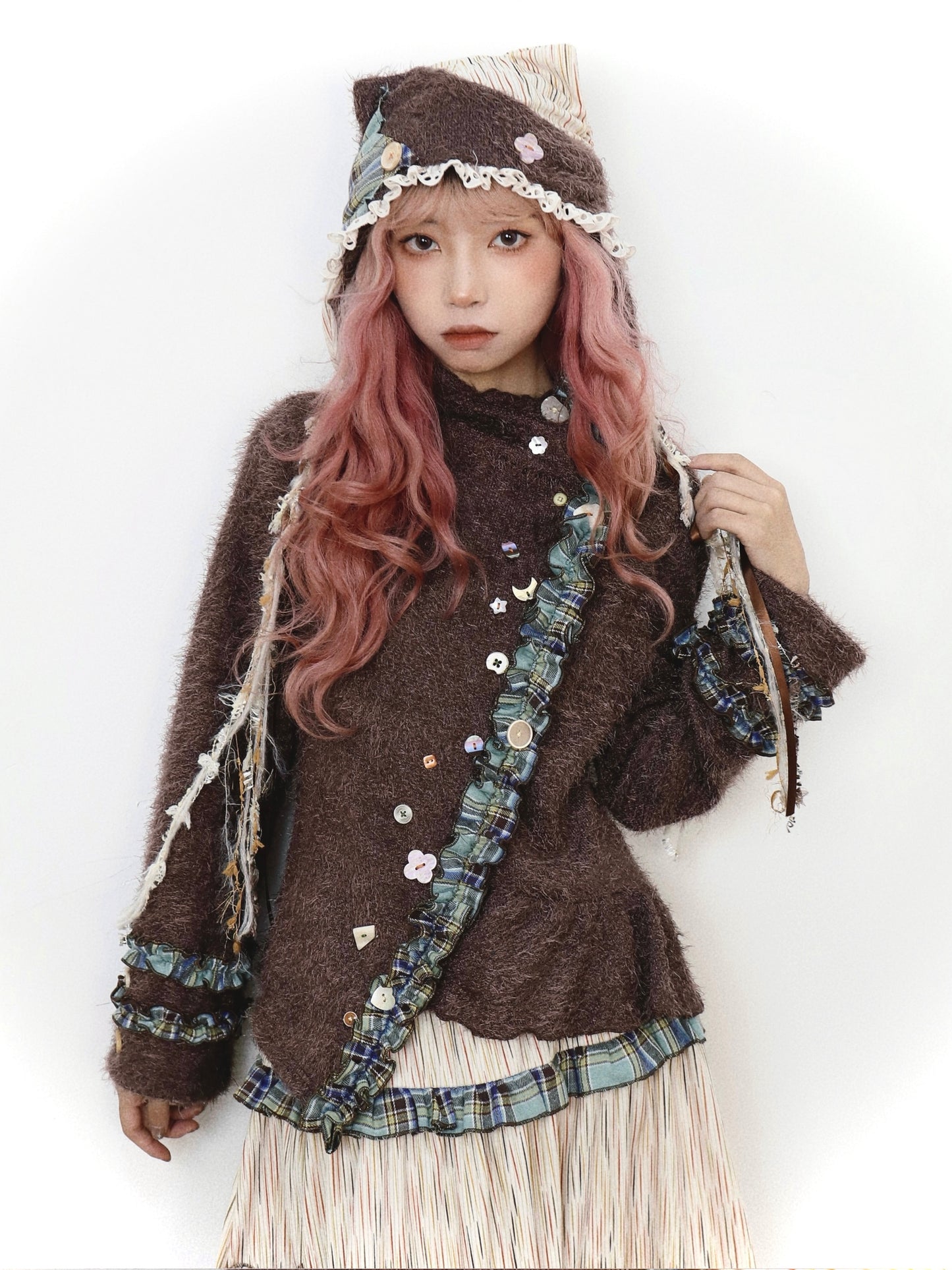 ShiChang Gothic Fairy Knit Top | Asymmetrical Punk Lace Flare Sleeve Sweater sweater ShiChang