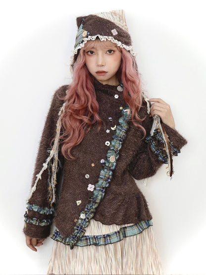 ShiChang Gothic Fairy Knit Top | Asymmetrical Punk Lace Flare Sleeve Sweater sweater ShiChang