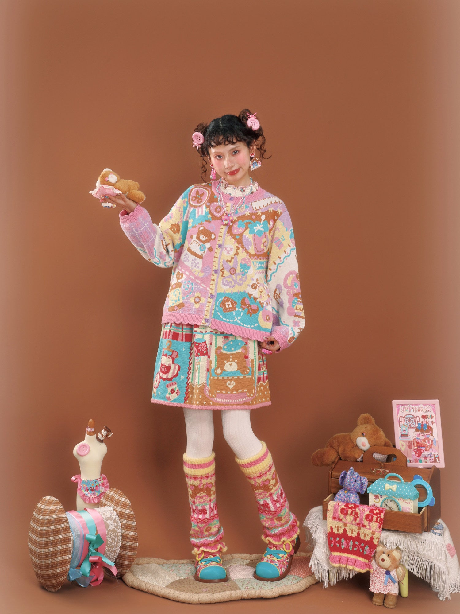 LutraJump - Decora Kei Patchwork Knit Cardigan cardigan Lutra Jump