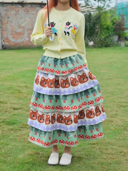 MeowMeow Bug - Mushroom Forest Cat Layered Cake Skirt skirt MeowMeow Bug