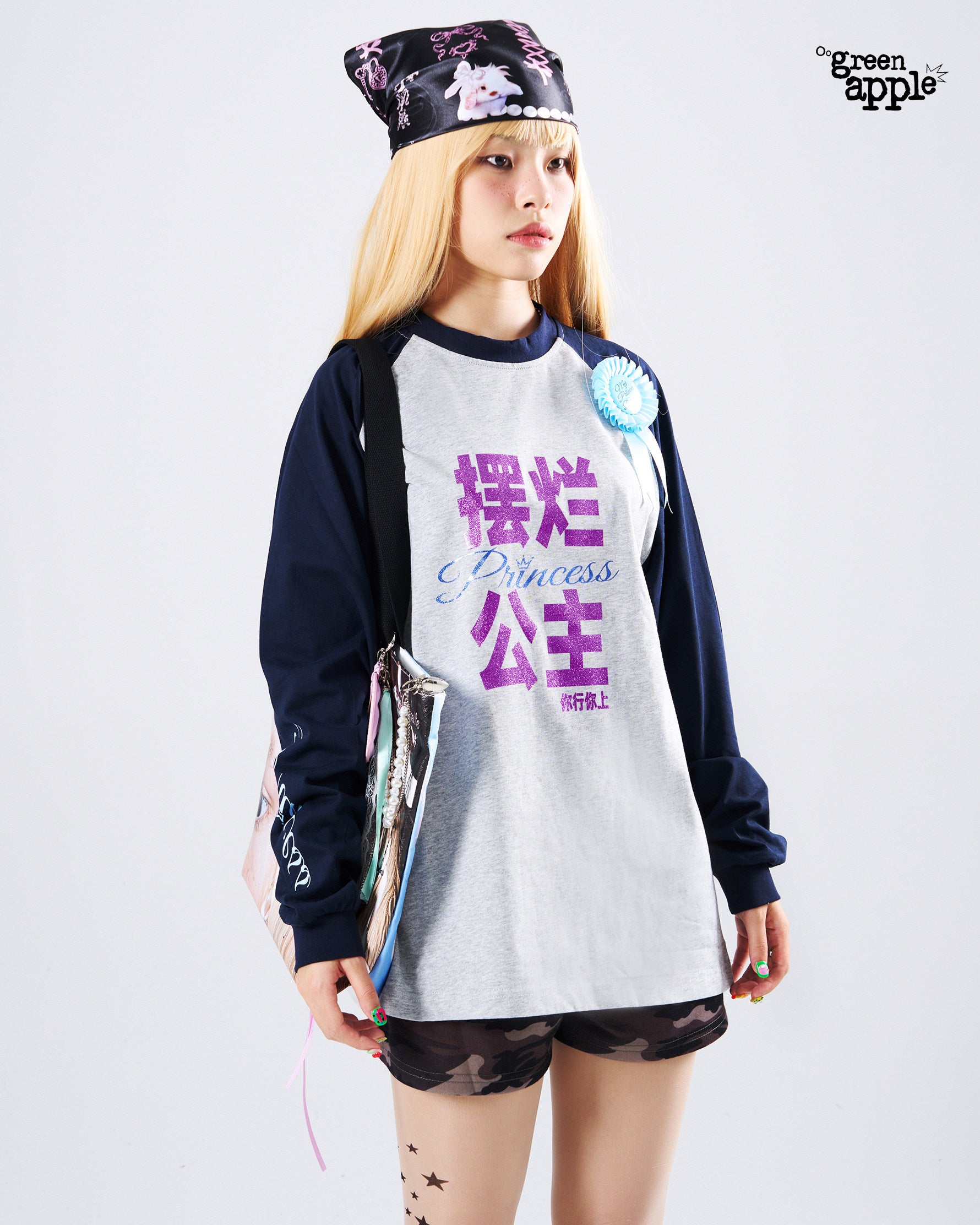 Oogreenapple - Glitter Print Raglan Long Sleeve Tee shirt Oogreenapple