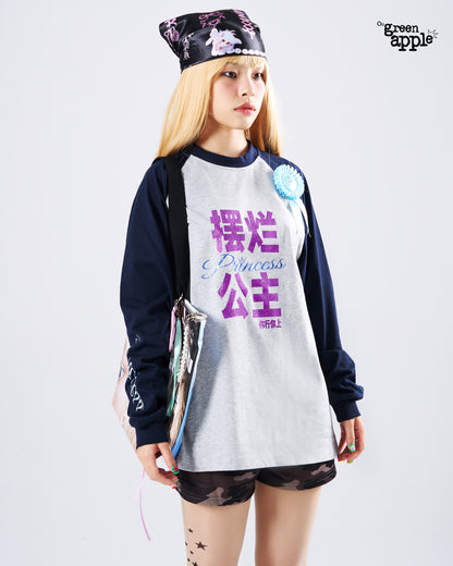 Oogreenapple - Glitter Print Raglan Long Sleeve Tee shirt Oogreenapple
