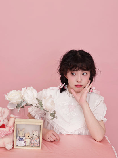 SemenCoicis - Vintage Floral Embroidered Pleated White Dress Retro Girl Style dress SemenCoicis