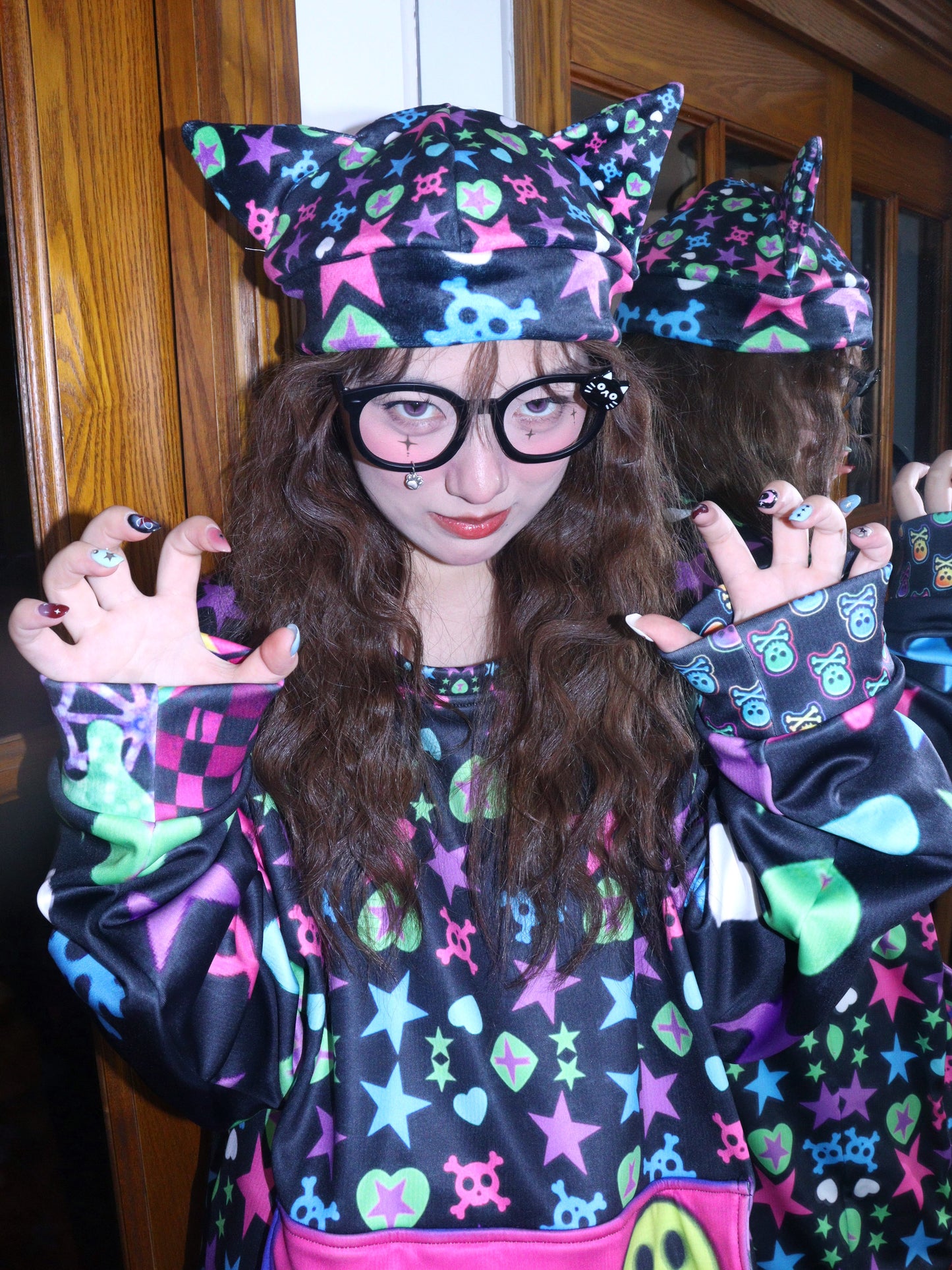 LEERROO - Decora Kei Punk Print Fleece Hat hat Leerroo