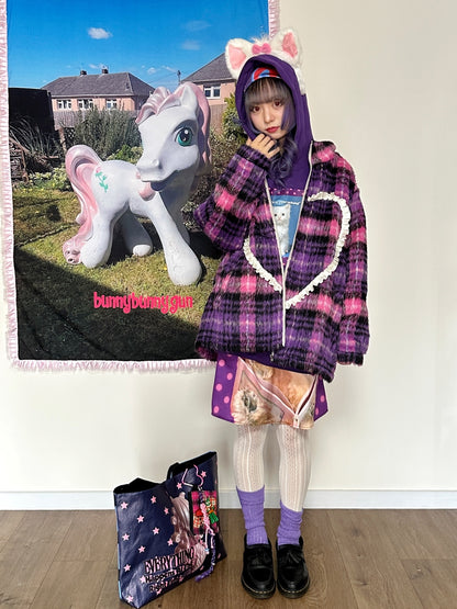bunnybunnygun - Harajuku Purple Plaid Oversize Jacket coat bunnybunnygun
