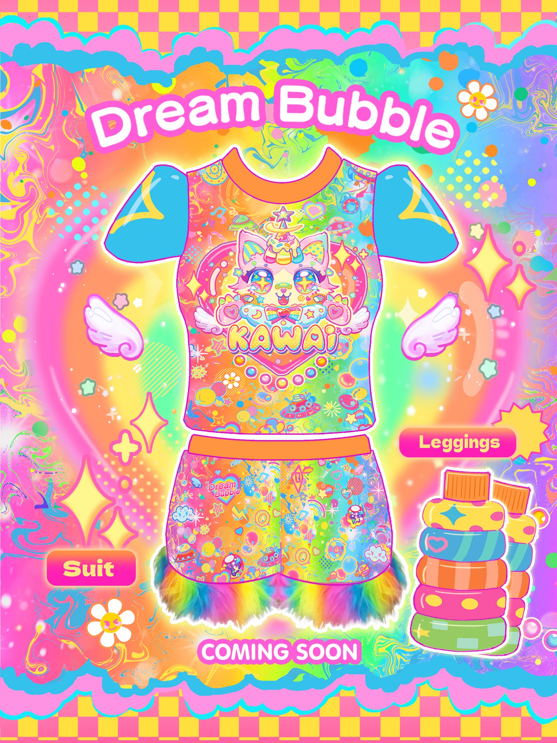 Dream Bubble Decora Set | Harajuku Rainbow Cat Padded Power Set set Dream Bubble