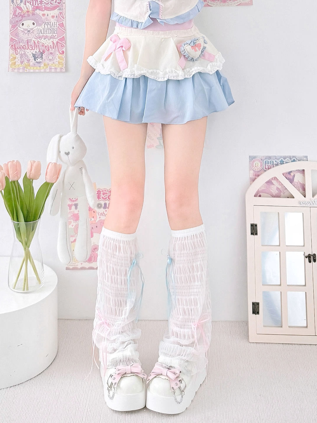 2 Bears - Kawaii Chiffon Flared Leg Warmers with Bows leg warmmers 2 bears