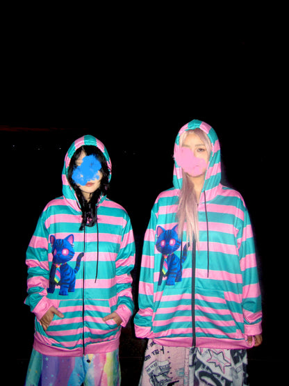 LEERROO - Y2K Striped Print Hooded Jacket hoodie Leerroo