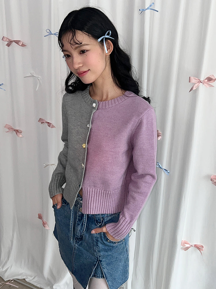 MOF Gift - HalfHalf Patchwork Knit Cardigan Panel cardigan MOF Gift