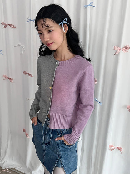 MOF Gift - HalfHalf Patchwork Knit Cardigan Panel cardigan MOF Gift