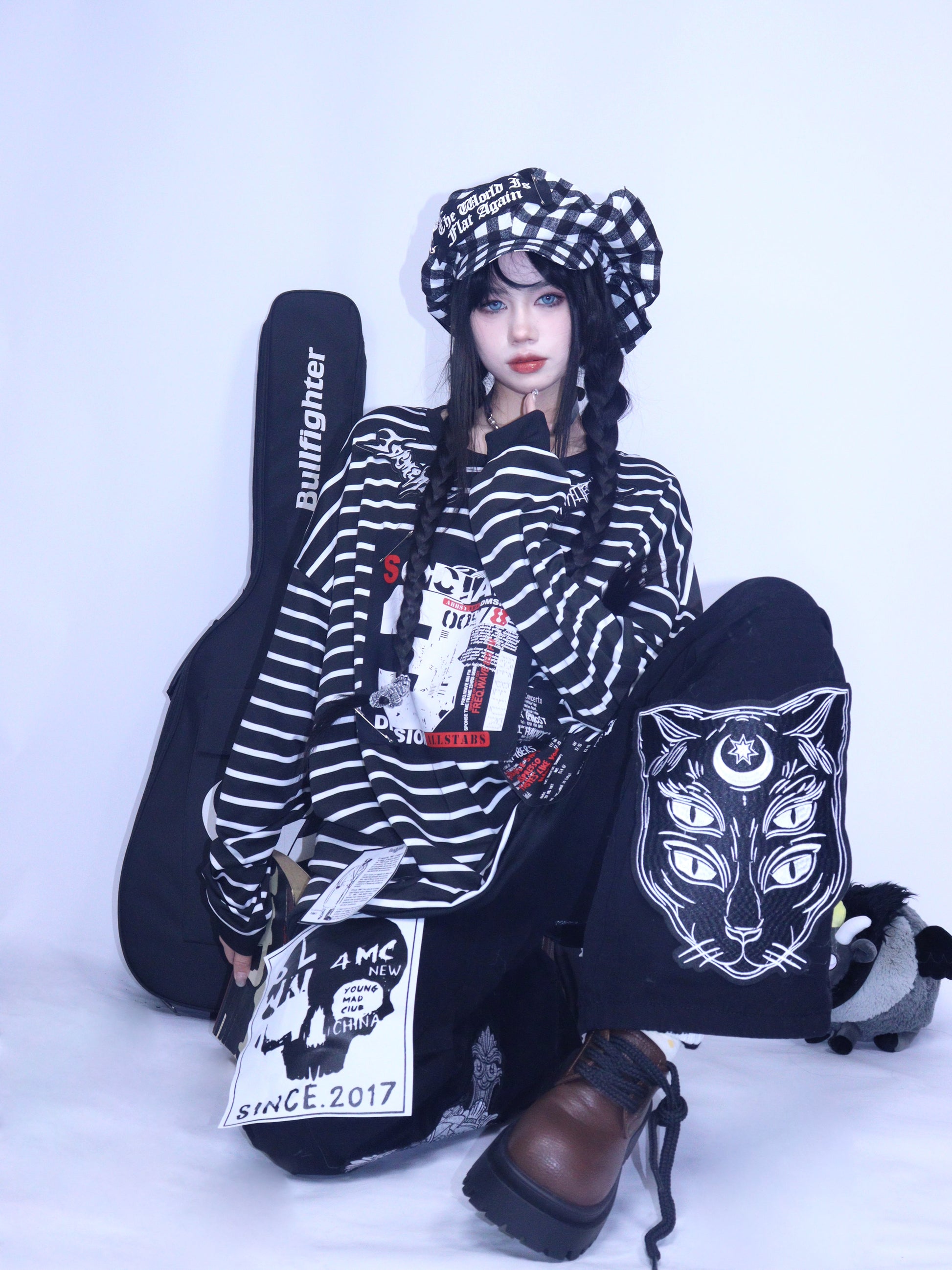 Leerroo - Y2K Punk Stripe Sweatshirt Loose Fleece-Lined Top sweatshirt Leerroo