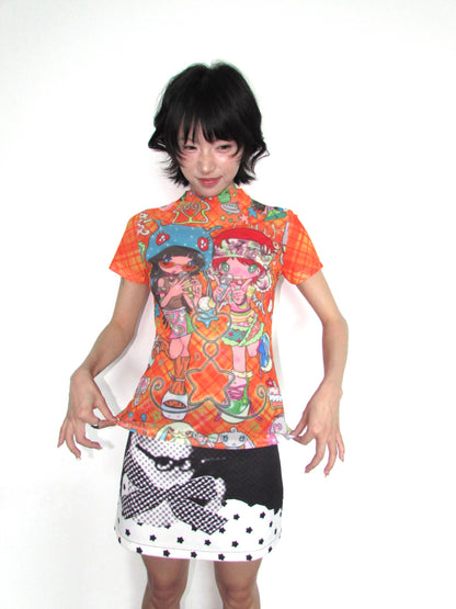 OurHappy Harajuku Skirt | Retro Dot & Star Cat Print Skirt skirt Our Happy