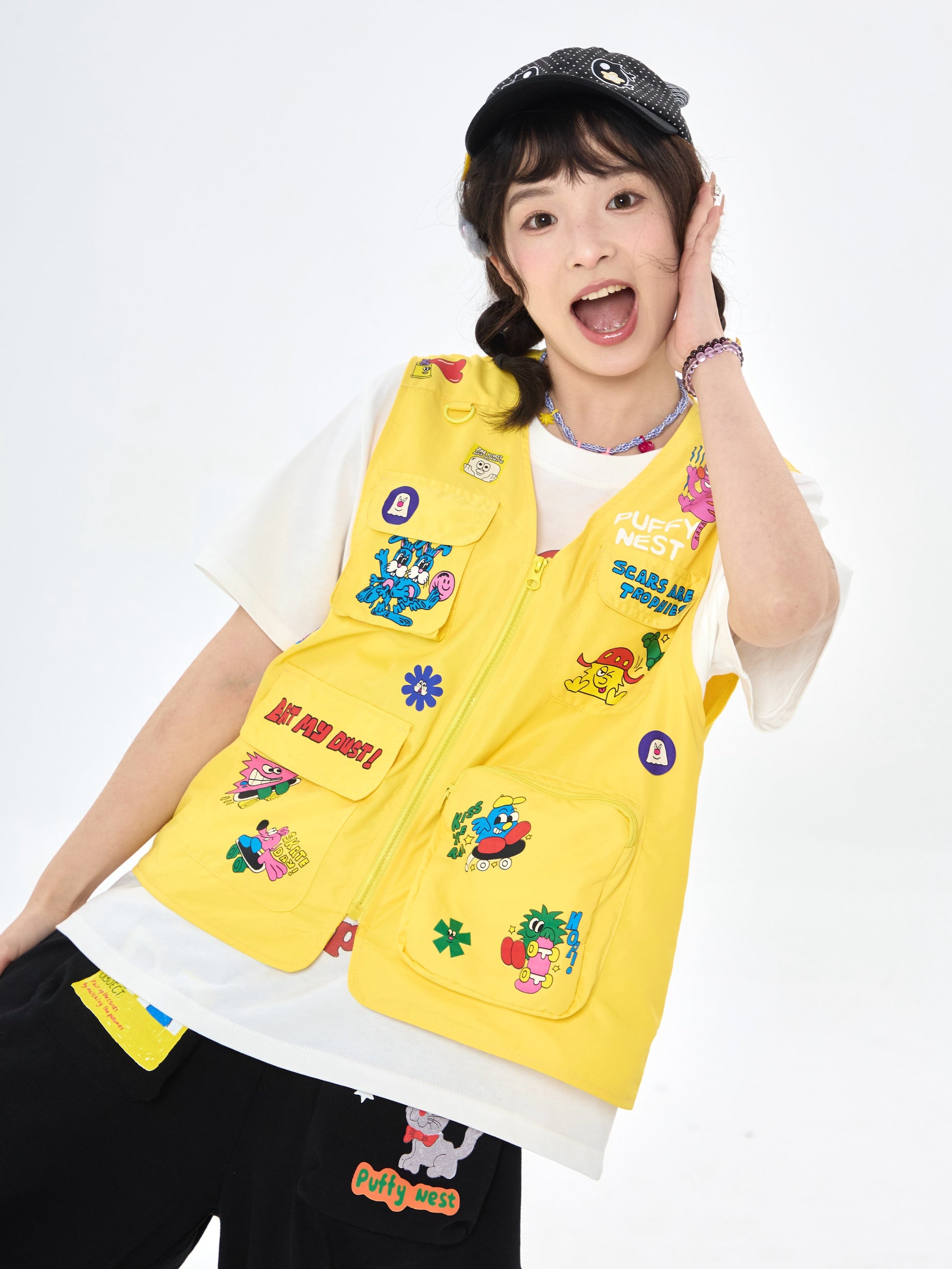 Robootoo - Yellow Cartoon Multi-Pocket Utility Vest vest Robootoo